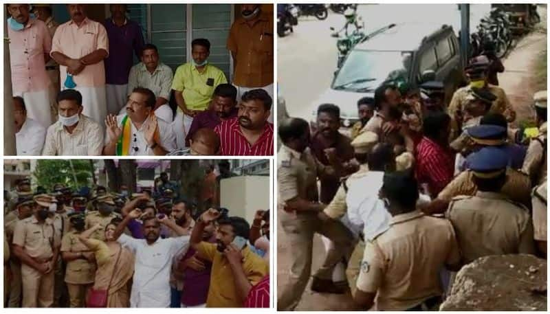 BJP candidate p k krishnadas protest front of dysp office