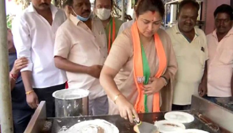 bjp candidate khushbu sundar cooks dosa while campaigning