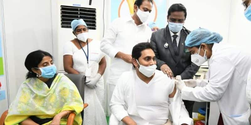 ap cm ys jagan and his wife bharati taken corona vaccine