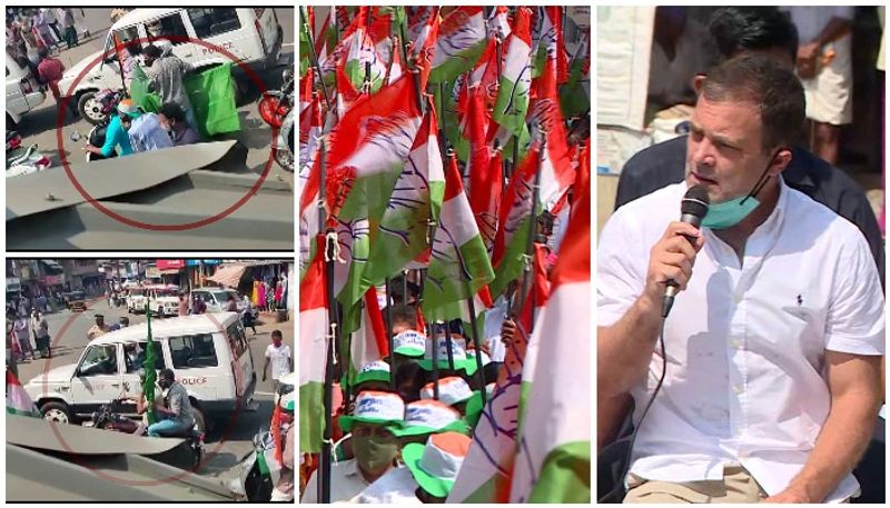 kerala assembly elections 2021 league flag removed from mananthawady road show of rahul gandhi