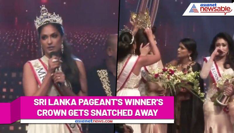 Oops Mrs Sri Lanka's crown gets snatched away; watch this funny video - ank