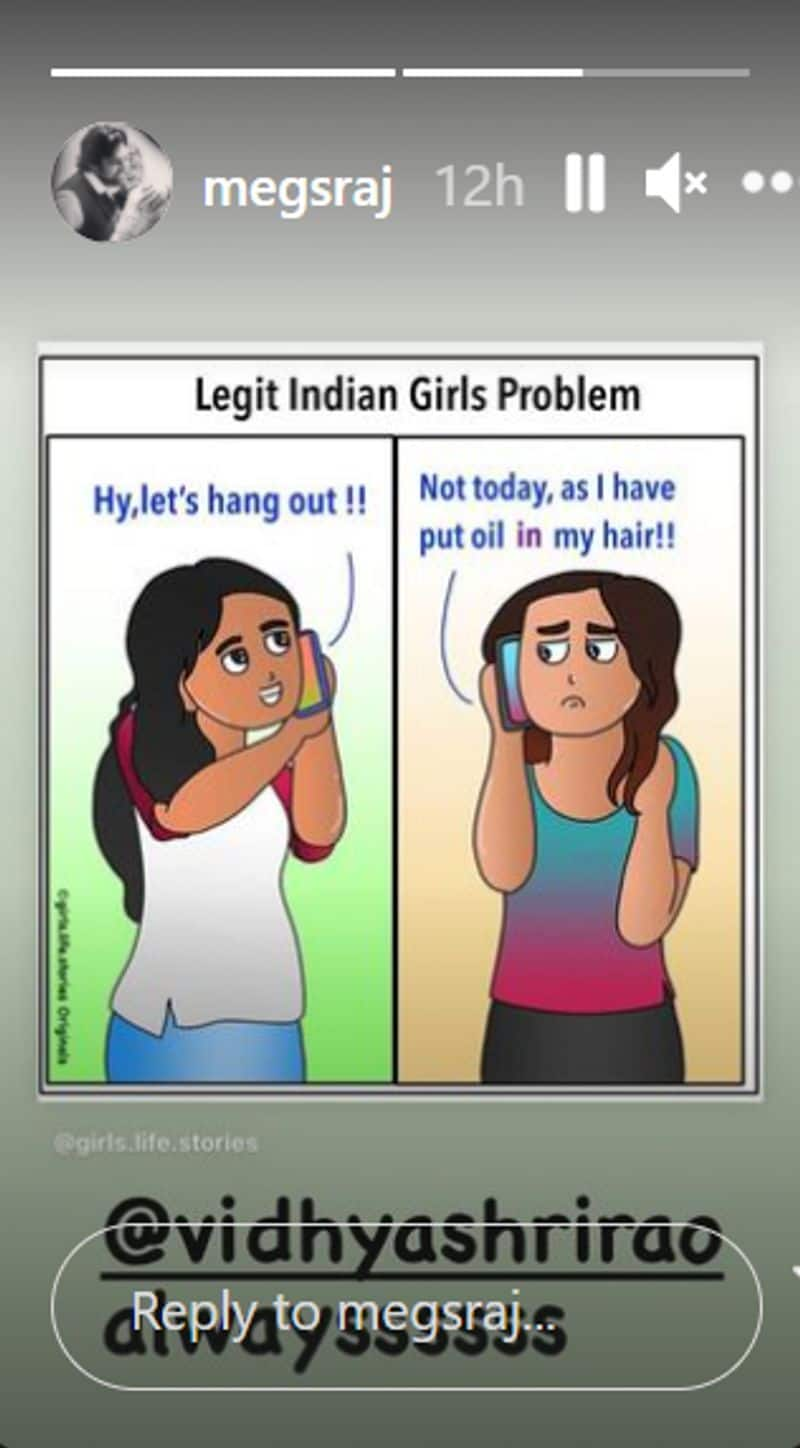 Meghana Raj shares funny meme about Indian girl problems dpl