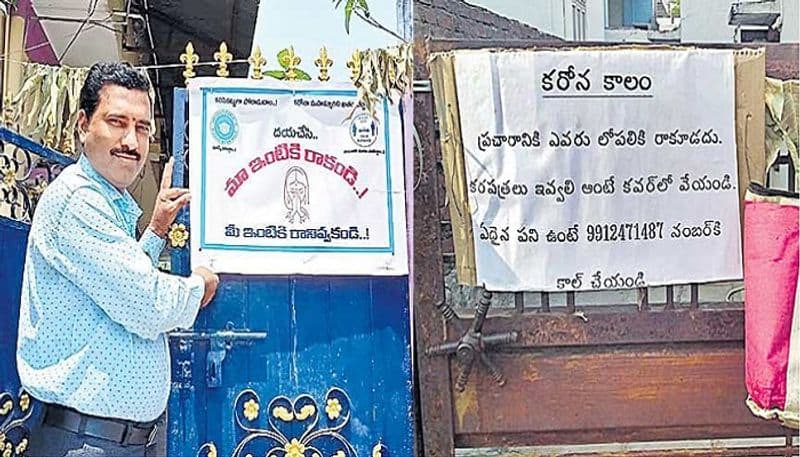 corona awareness with diffent banners in front of houses at telangana - bsb