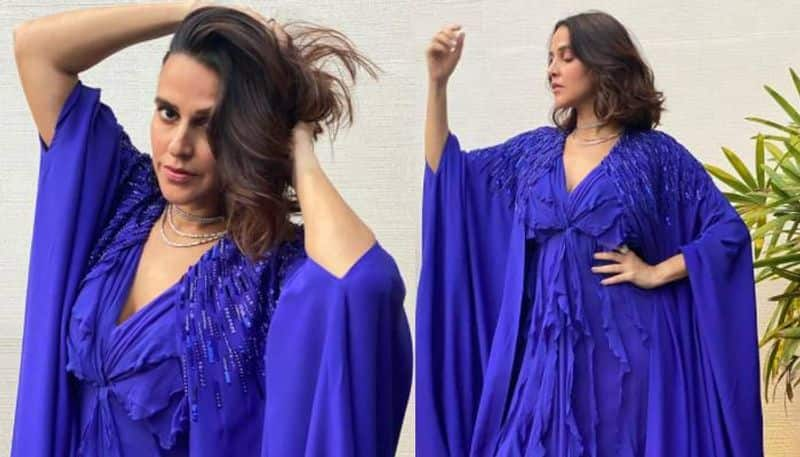 Neha Dhupia in blue gown