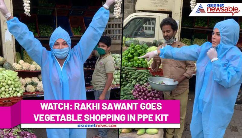 Rakhi Sawant spotted buying veggies wearing PPE kit; watch viral video - gps