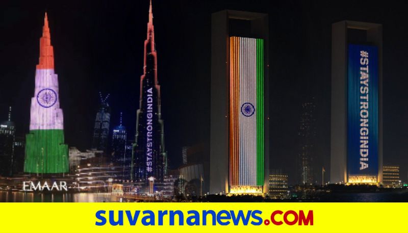 Stay Strong India UAE Buildings Including Burj Khalifa Light Up With Tricolour In Support Amid Covid Surge dpl