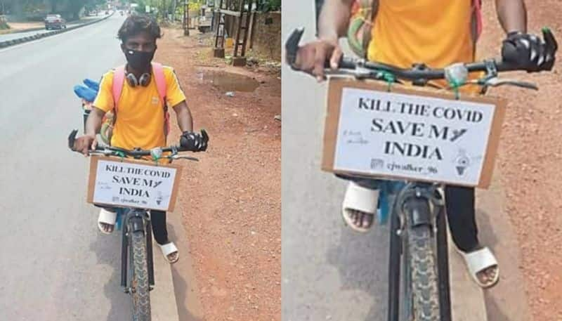 tamilnadu native chinnan started kashmir journey in cycle for  covid 19 awareness