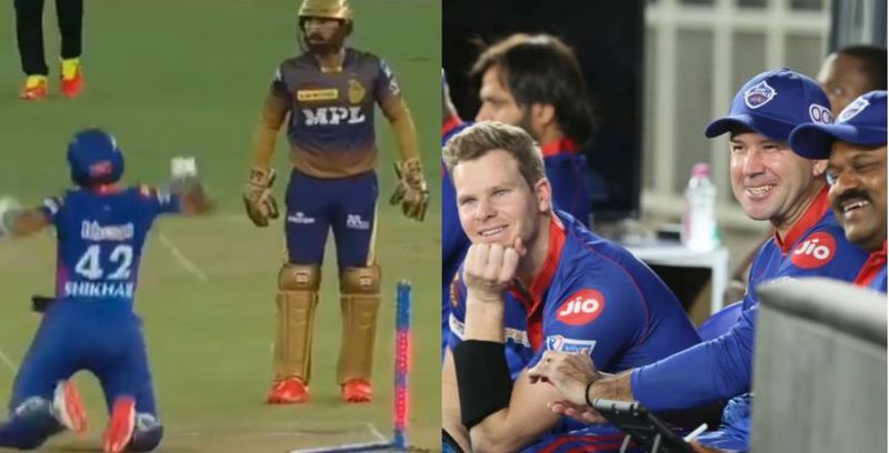 IPL 2021 Shikhar Dhawan Falls To His Knees, Makes Furious Dinesh Karthik Laugh