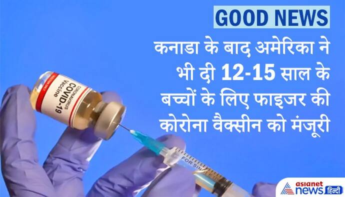 कनाडा के बाद अमेरिका ने भी 12-15 साल के बच्चों के लिए फाइजर की कोरोना वैक्सीन को इमरजेंसी अप्रूवल दिया