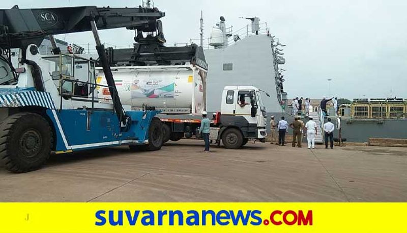 Indian Naval Ships Kochi Tabar arrive at New Mangaluru Port carrying Critical Medical Stores mah