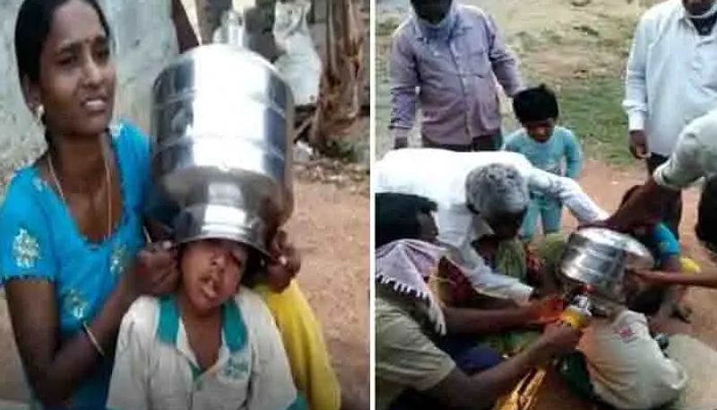 boy head stuck in a vessel in karimnagar district ksp