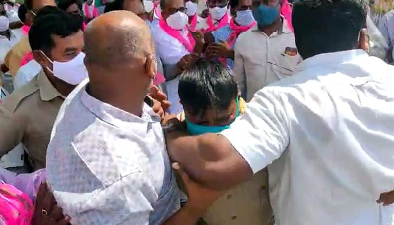 clashes between trs and etela rajender groups in huzurabad ksp