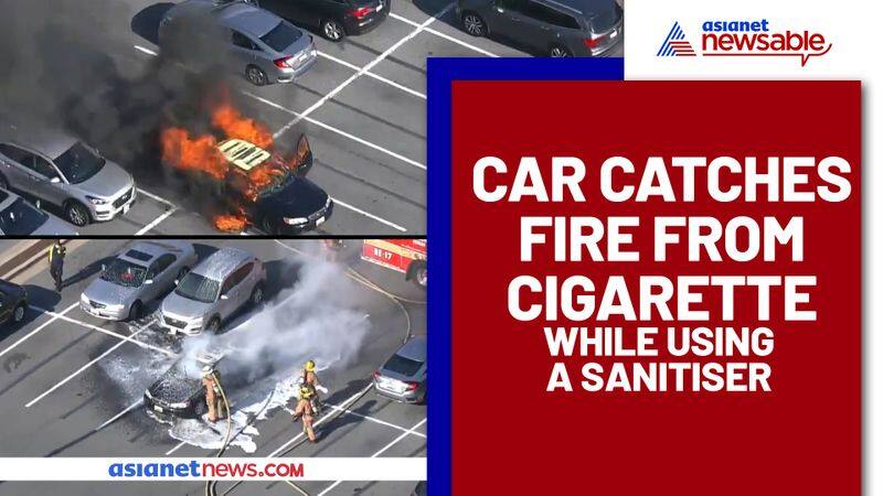 Car catches fire after driver uses sanitiser while smoking cigarette; Watch horrific video - gps