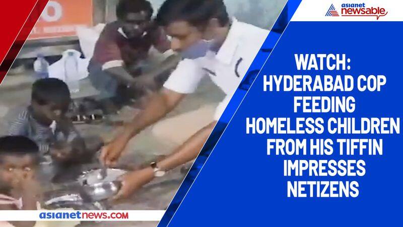 Watch Hyderabad Cop feeding homeless children from his tiffin impresses netizens-tgy