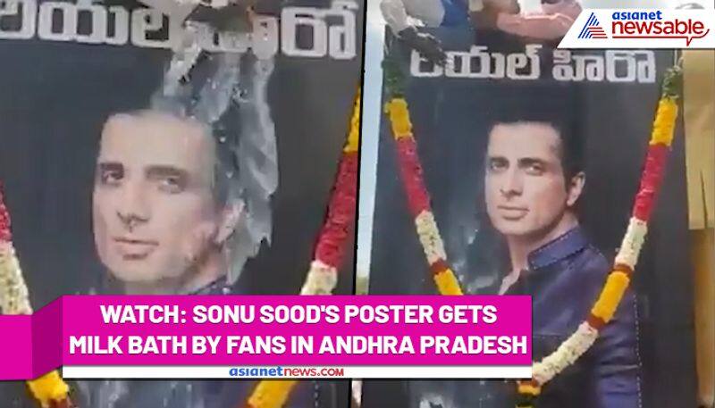 Sonu Sood's fans in Andhra Pradesh pour milk on his poster, thank him for his help during COVID-19 - gps