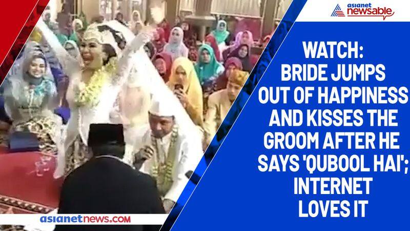 Watch Bride jumps out of happiness and kisses the groom after he says 'qubool hai'; Internet loves it-tgy