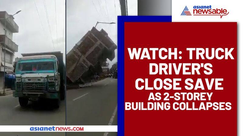 Truck Driver's miraculous escape as 2-storey building collapses; Watch video - gps