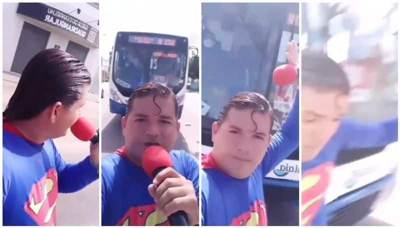 Viral Man dressed as Superman gets hit by bus while mimicking to stop it