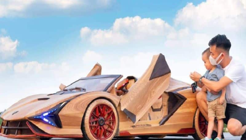 vietnam woodworker made wooden lamborghini for son