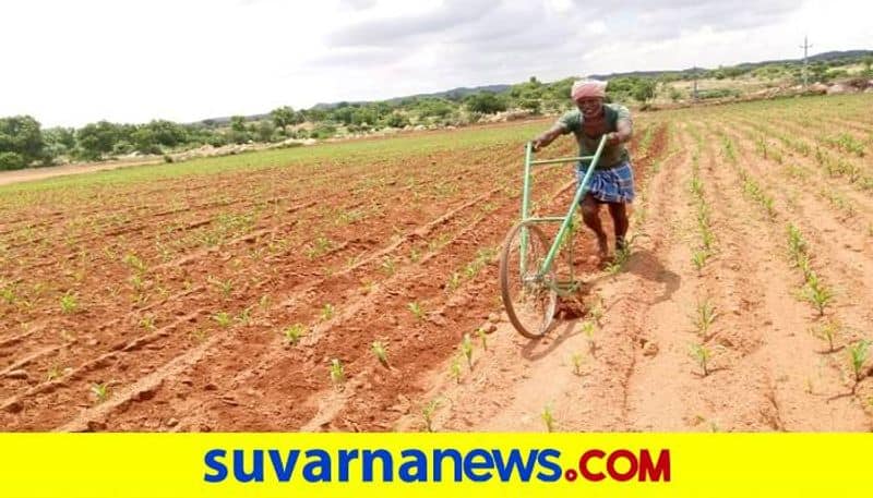 Farmer Using Bicycle in Agriculture at Kanakagiri in Koppal grg