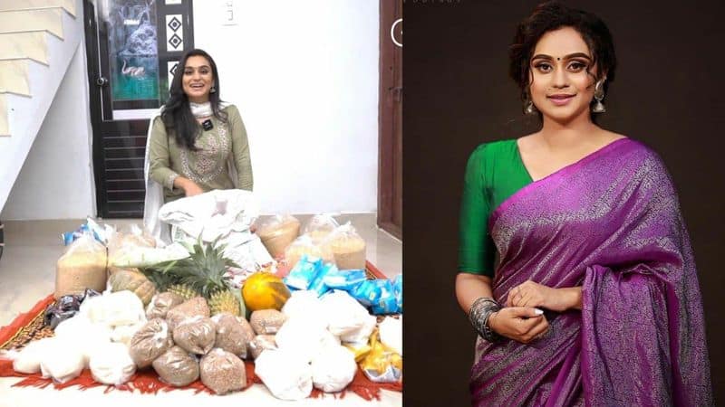 malayalam miniscreen anchor lakshmi nakshatra distribute food kits to peoples