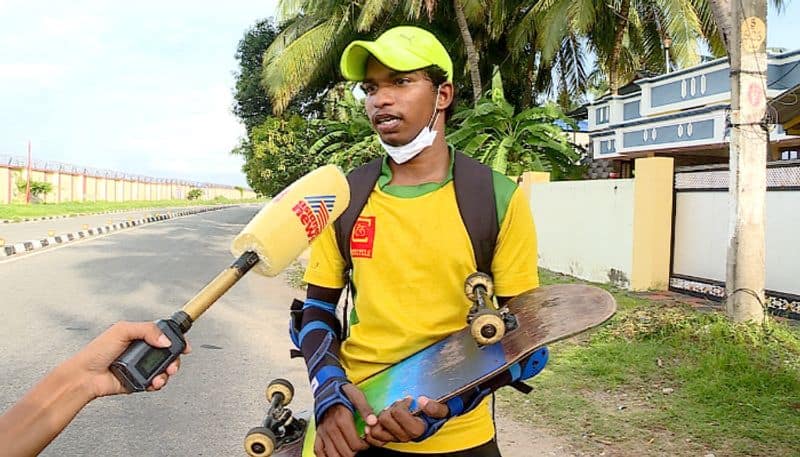 18 year old Madhu completed kerala journey in skateboard within 65 days