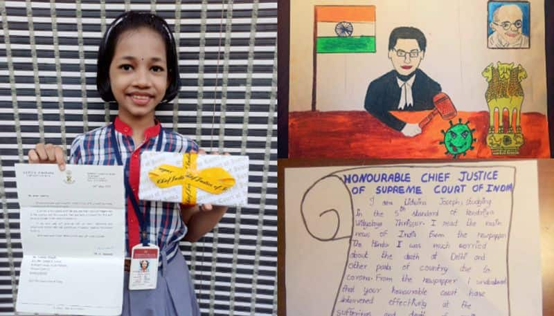 5 year old  malayali student ludwina joseph thinks like dream to receive chief justice N V Ramanas letter and gift