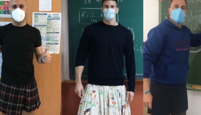 men teachers too wear skirts to school as protest in spain