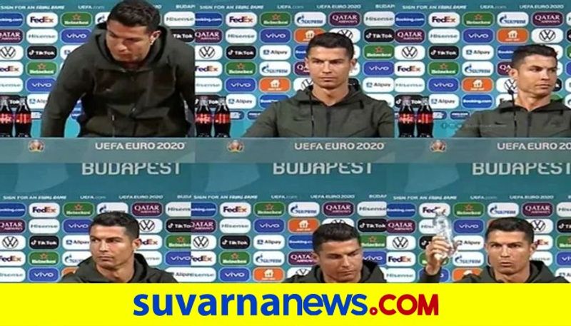 Football Star Cristiano Ronaldo removes Coca cola bottles at Euro presser advises to drink water kvn