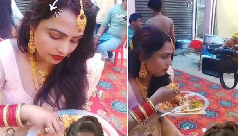 Woman Caught Eating Food With Hands At Wedding