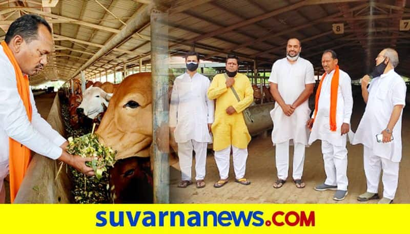 Animal husbandry minister prabhu chauhan visits Sri Sri Gaushala Art of Living mah