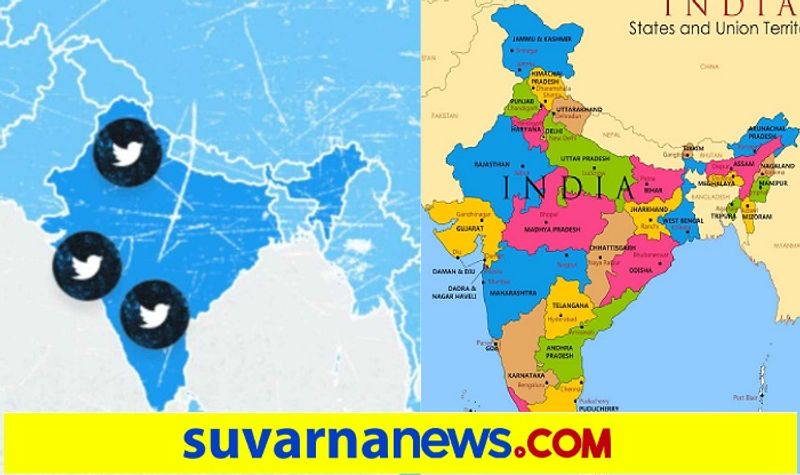 Twitter website displays distorted map of India Jammu kashmir Ladakh shown as separate country ckm