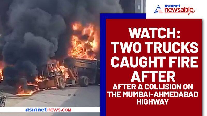 Driver charred to death after two trucks crash and caught fire on Mumbai-Ahmedabad highway; Watch video - gps