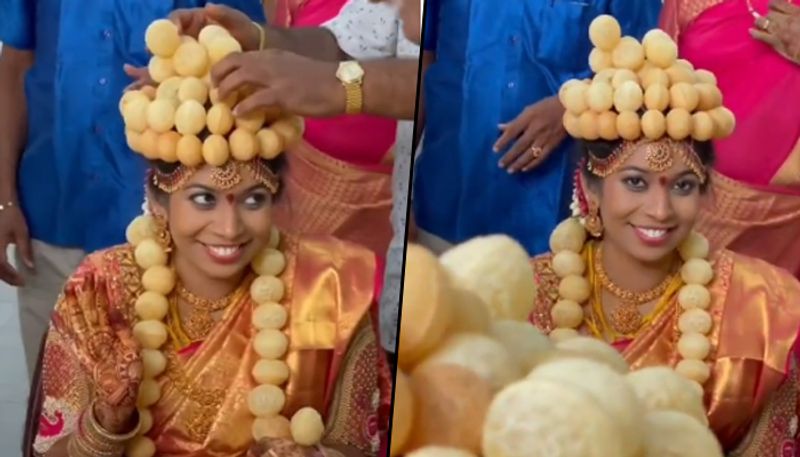 Bride wears golgappa crown on her wedding day, watch viral video - gps