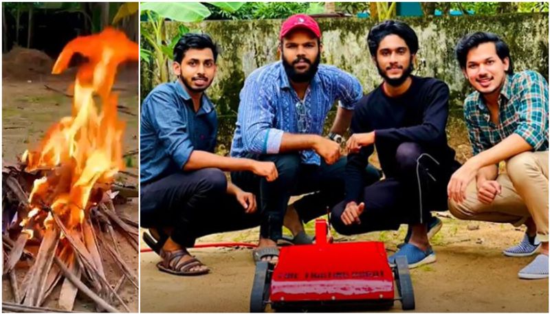 thrissur btech students introduce fire extinguishing robot car