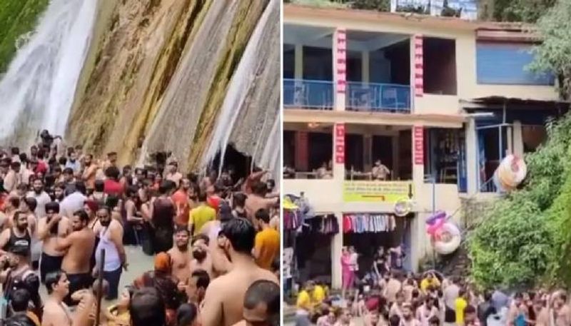 Hundreds of Maskless Tourists Enjoy Kempty Waterfall in Mussoorie