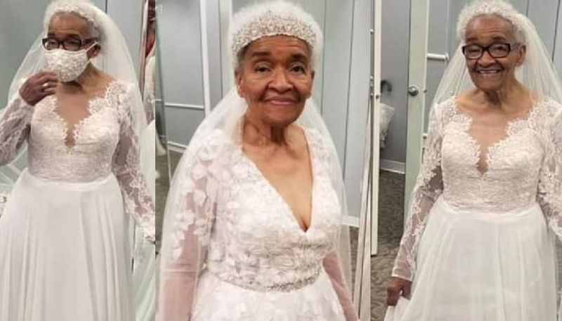 94 year old fulfilled her wish to see herself in a white wedding gown