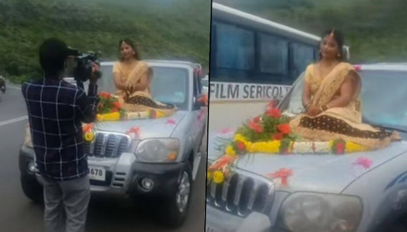 Pune police booked bride for travelling on SUV Bonnet; Watch the viral video - gps