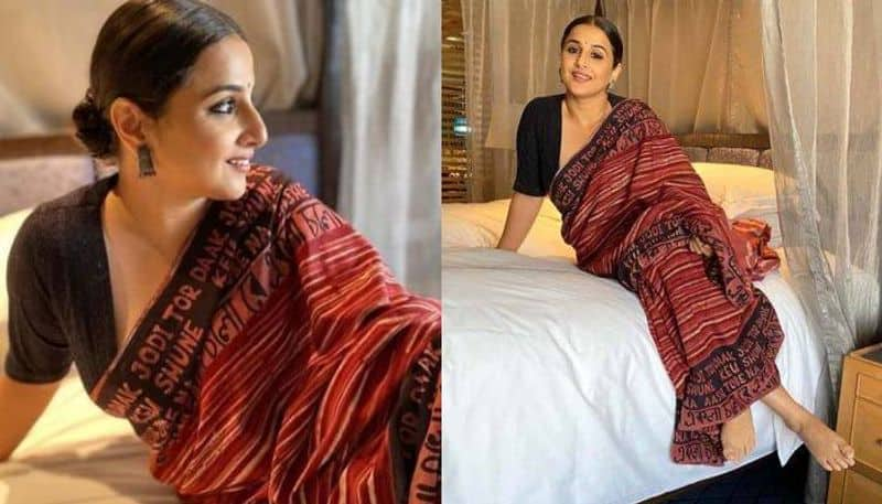 Vidya Balan drapes Song lyrics printed saree