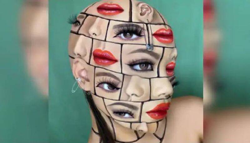 Makeup artist creates optical illusion on her face with cosmetics