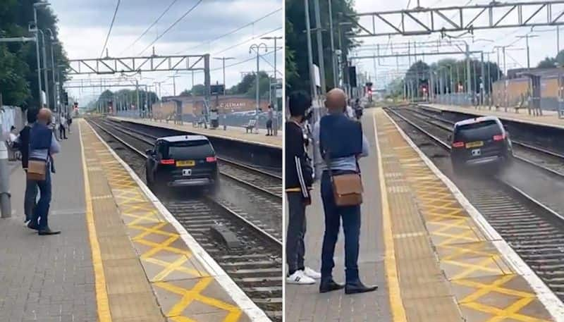 Watch Thief drives away stolen Range Rover on railway track, viewers experience real-life GTA-tgy