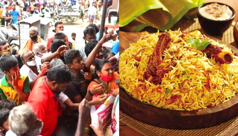 Covid 19 a myth as huge crowd gathers to buy Biryani for 5 paise