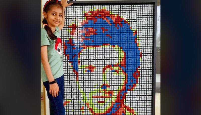 Watch Little girl's mosaic portrait of Kartik Aaryan with Rubik's Cubes wins the hearts of netizens-tgy