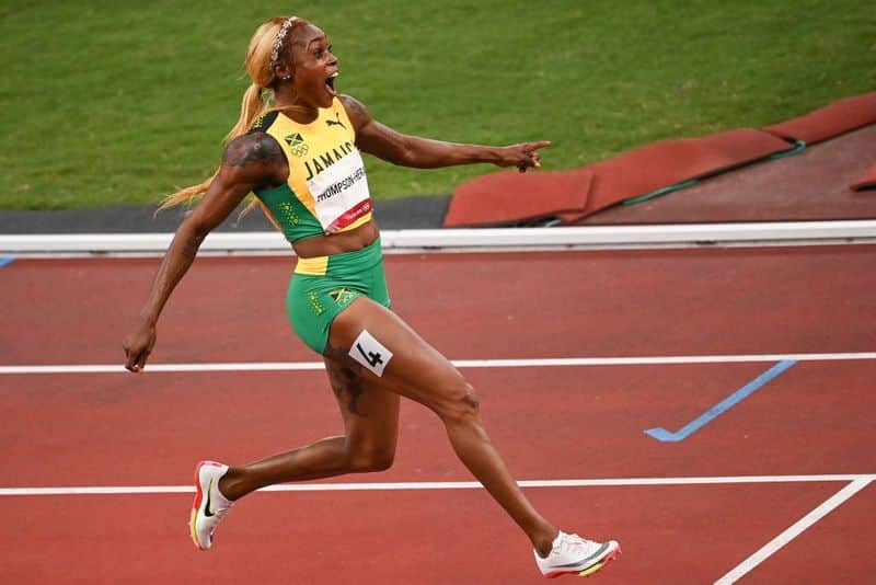 elaine thompson herah of jamaica wins womens 200 meter race