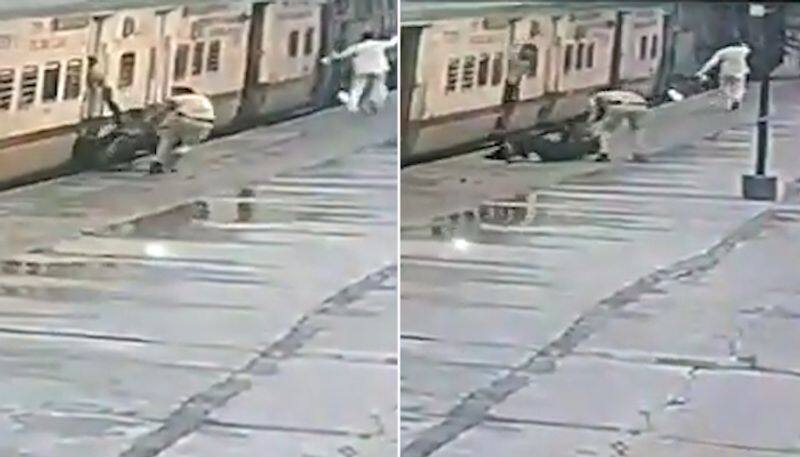 RPF personnel saves woman from falling under moving train, video goes viral-tgy