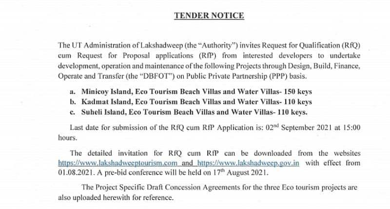 Lakshadweep administration issues RFP to build 370 five-star villas on island-VPN