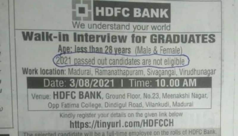 HDFC Bank corrects typo in walk in interview ad pod