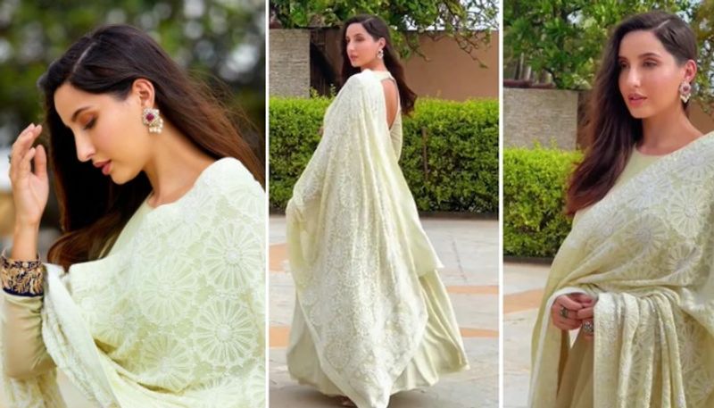 Nora Fatehi in Rs 1.25 lakh  green anarkali