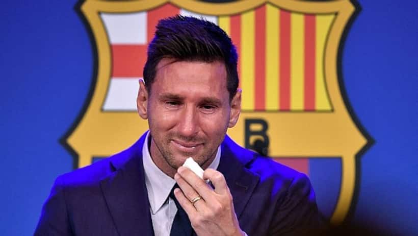 Lionel Messi in tears as he says goodbye to Barcelona