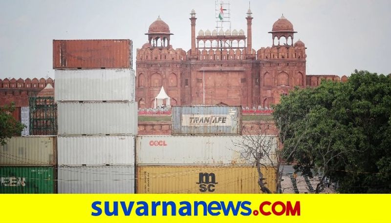 Red Fort covered with barricades and containers ahead of Independence Day pod